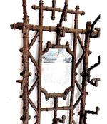 FRENCH ART NOUVEAU FAUX BAMBOO CAST IRON COAT RACK WITH ORIGINAL MIRROR PLATE