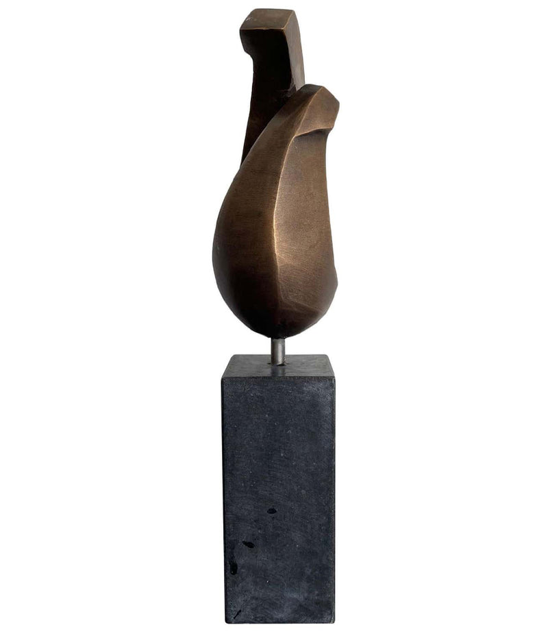 FRENCH MIDCENTURY ABSTRACT BRONZE SCULPTURE MOUNTED ON A BLACK MARBLE PLINTH
