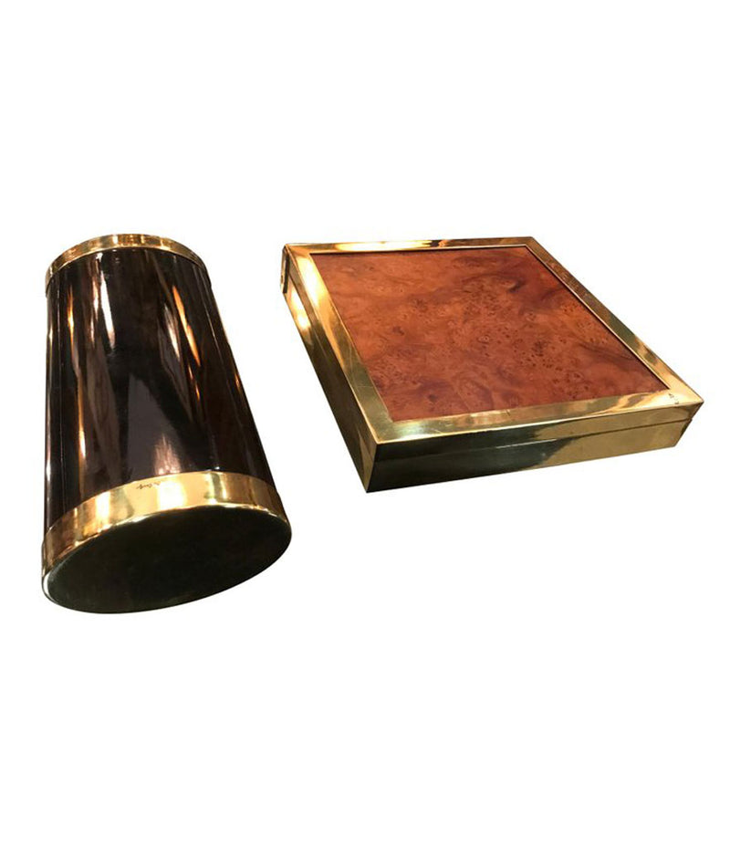 GABRIELLA CRESPI BLACK LACQUERED AND BRASS HINGED OVAL BOX