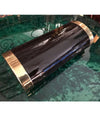 GABRIELLA CRESPI BLACK LACQUERED AND BRASS HINGED OVAL BOX