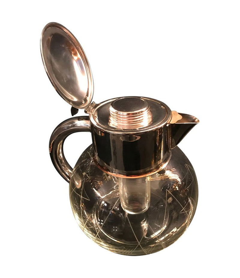 GLASS COCKTAIL JUG WITH SILVER PLATED HANDLES