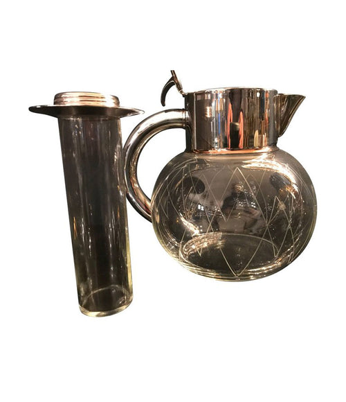 GLASS COCKTAIL JUG WITH SILVER PLATED HANDLES