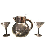 GLASS COCKTAIL JUG WITH SILVER PLATED HANDLES
