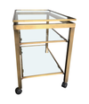 GUY LEFEVRE STYLE GILT METAL BAR TROLLEY WITH THREE GLASS SHELVES