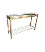 GUY LEFEVRE STYLE GILT METAL CONSOLE WITH TWO GLASS SHELVES