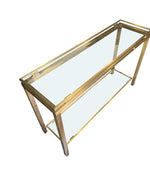 GUY LEFEVRE STYLE GILT METAL CONSOLE WITH TWO GLASS SHELVES