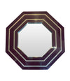 1970s Octagonal mirror by Jean Cluade Mahey with brass inlay frame in burgundy brown - Mid Century Mirrors