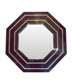 1970s Octagonal mirror by Jean Cluade Mahey with brass inlay frame in burgundy brown - Mid Century Mirrors