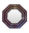 1970s Octagonal mirror by Jean Cluade Mahey with brass inlay frame in burgundy brown - Mid Century Mirrors