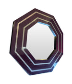 1970s Octagonal mirror by Jean Cluade Mahey with brass inlay frame in burgundy brown - Mid Century Mirrors