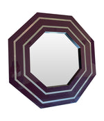 1970s Octagonal mirror by Jean Cluade Mahey with brass inlay frame in burgundy brown - Mid Century Mirrors