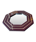 1970s Octagonal mirror by Jean Cluade Mahey with brass inlay frame in burgundy brown - Mid Century Mirrors
