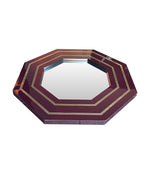 1970s Octagonal mirror by Jean Cluade Mahey with brass inlay frame in burgundy brown - Mid Century Mirrors