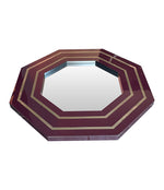 1970s Octagonal mirror by Jean Cluade Mahey with brass inlay frame in burgundy brown - Mid Century Mirrors