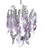 1970s Chandelier by Mazzagga in Purple and White Murano Glass - Mid Century Lighting - Ed Butcher
