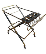 1950s Bar Trolley - Black Lacquered Wood and Brass - Cesare Lacc - Mid Century Furniture - Ed Butcher Antiques