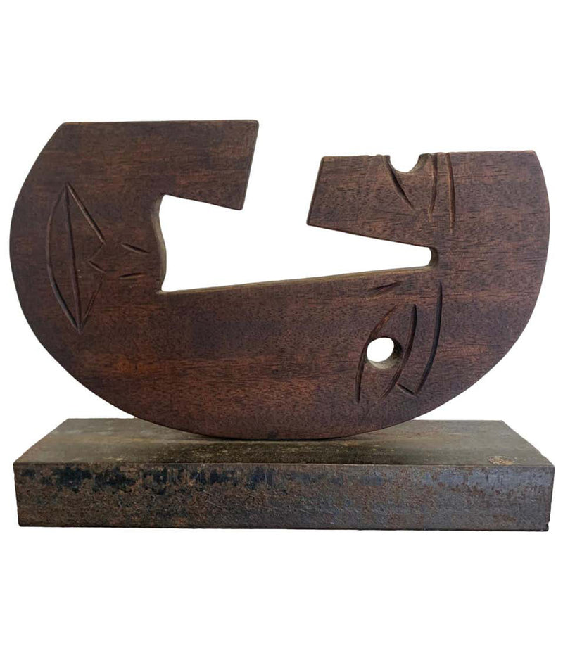 INTERESTING MIDCENTURY WOOD AND STEEL SCULPTURE OF A PICASSO STYLE FACE