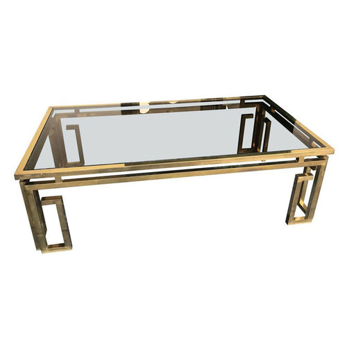 ITALIAN BRASS COFFEE TABLE WITH SMOKED GLASS TOP