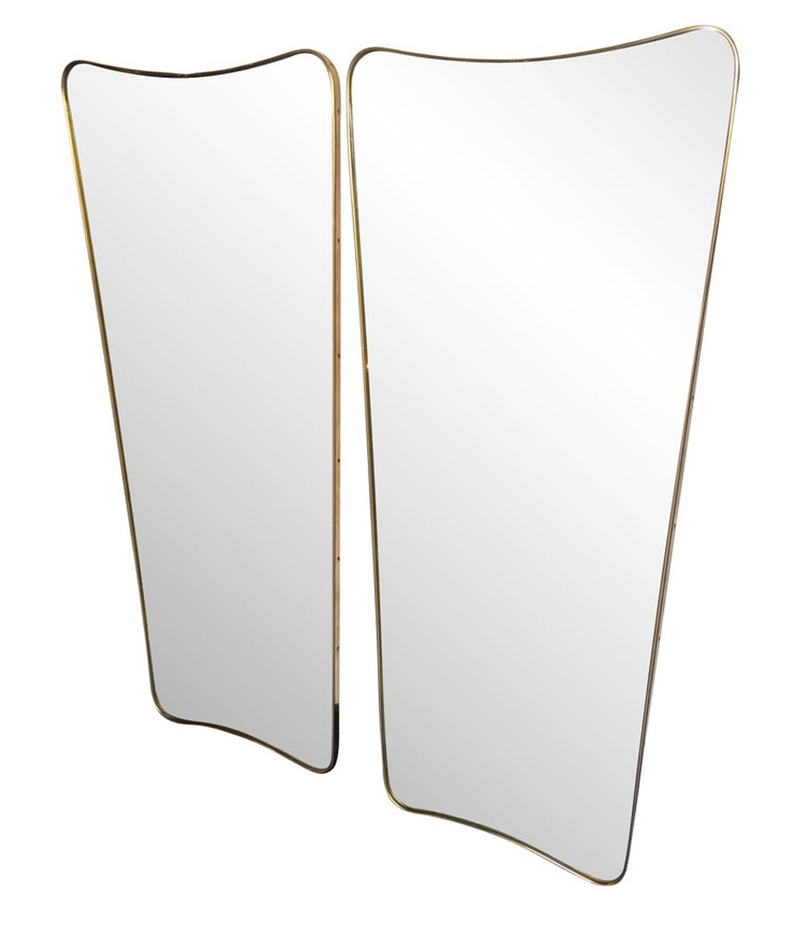 MEDIUM ITALIAN SHIELD MIRROR WITH BRASS SURROUND IN THE STYLE OF GIO PONTI