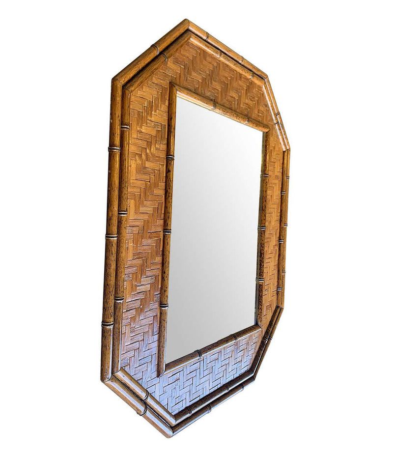 ITALIAN OCTAGONAL RATTAN AND BAMBOO MIRROR IN THE STYLE OF GABRIELLA CRESPI