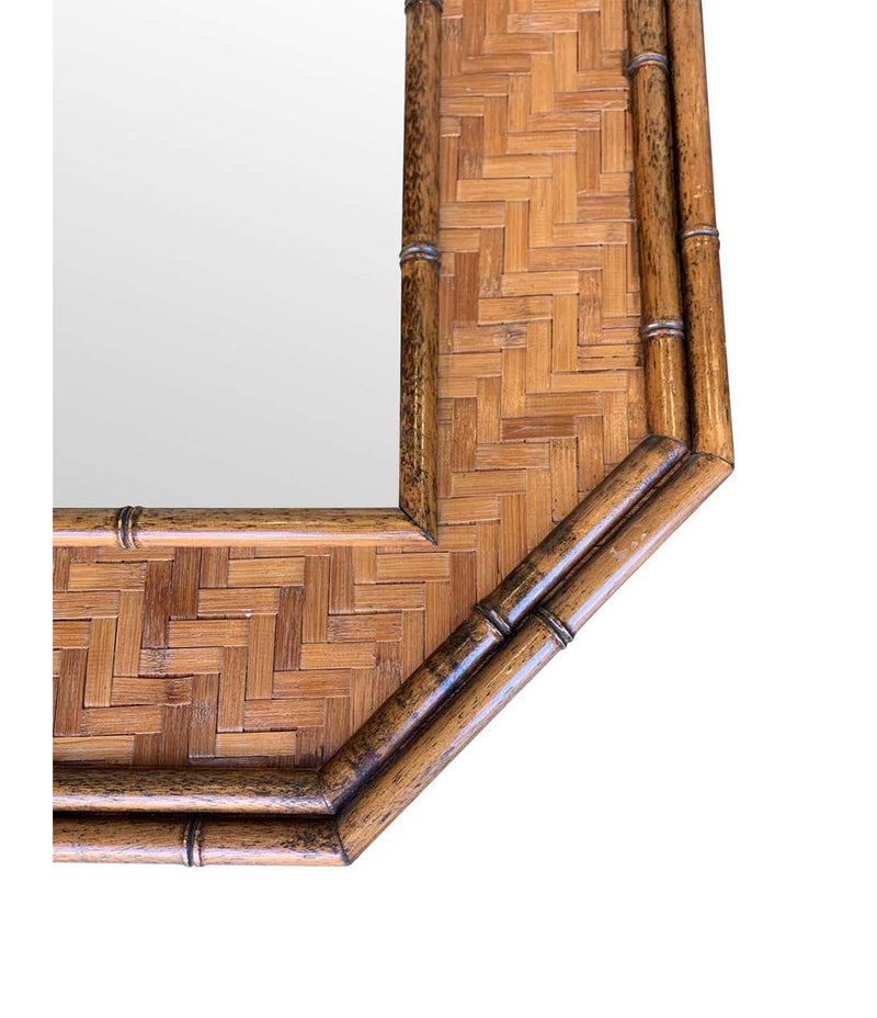 ITALIAN OCTAGONAL RATTAN AND BAMBOO MIRROR IN THE STYLE OF GABRIELLA CRESPI