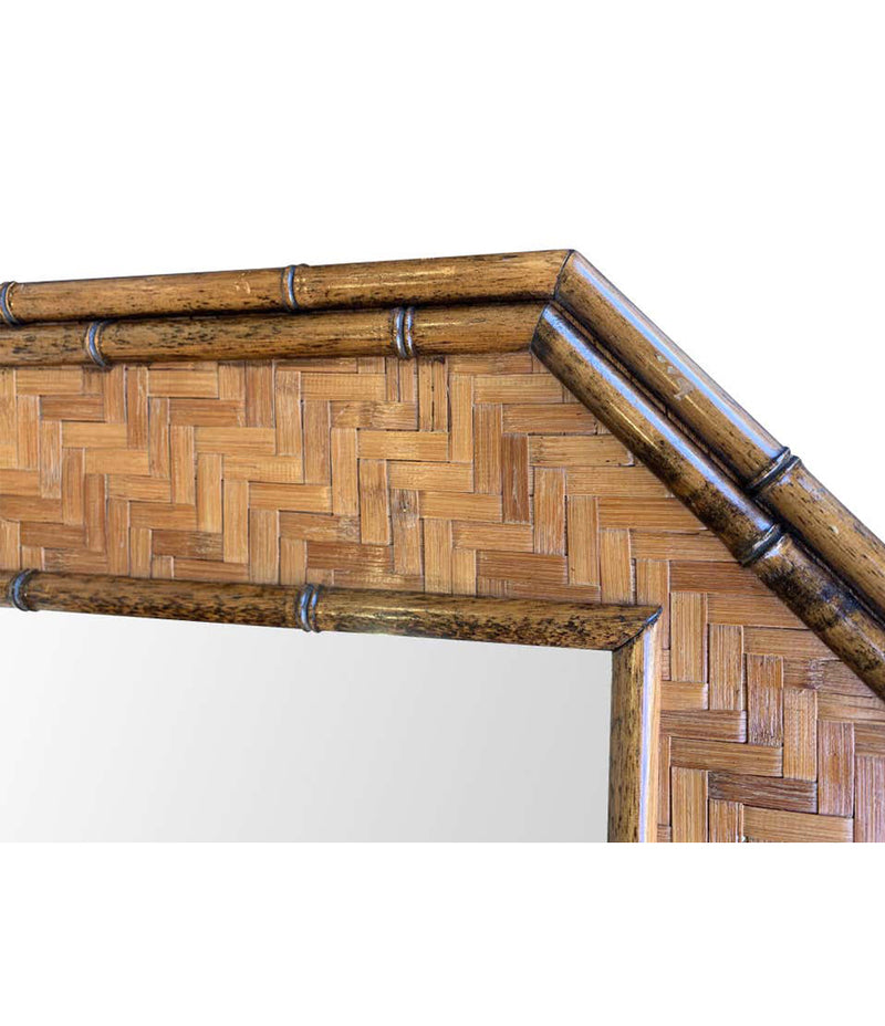 ITALIAN OCTAGONAL RATTAN AND BAMBOO MIRROR IN THE STYLE OF GABRIELLA CRESPI