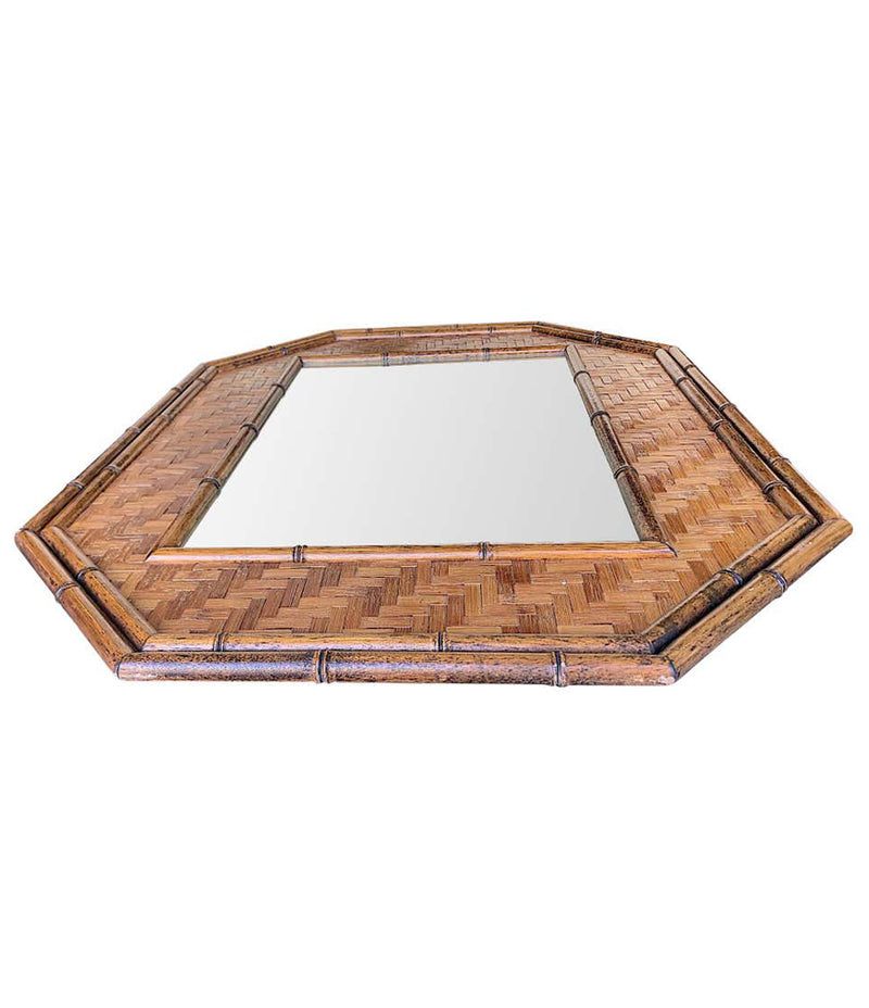 ITALIAN OCTAGONAL RATTAN AND BAMBOO MIRROR IN THE STYLE OF GABRIELLA CRESPI