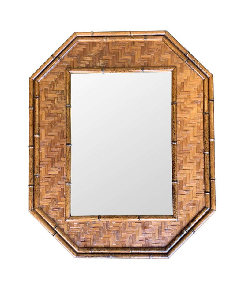 ITALIAN OCTAGONAL RATTAN AND BAMBOO MIRROR IN THE STYLE OF GABRIELLA CRESPI