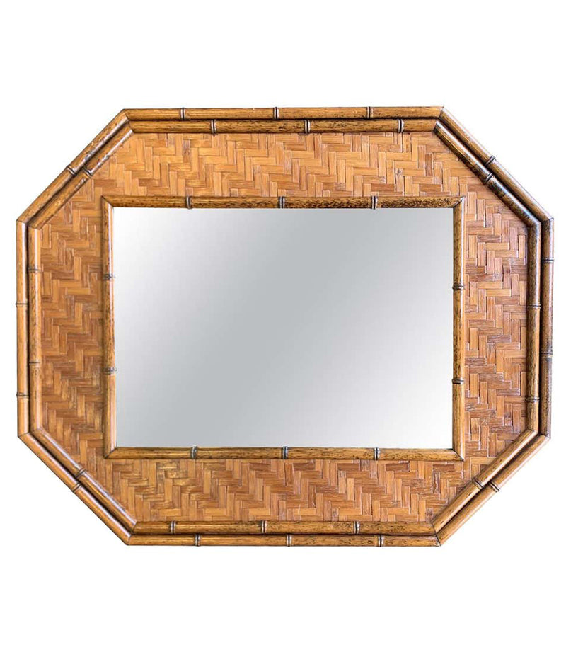 ITALIAN OCTAGONAL RATTAN AND BAMBOO MIRROR IN THE STYLE OF GABRIELLA CRESPI