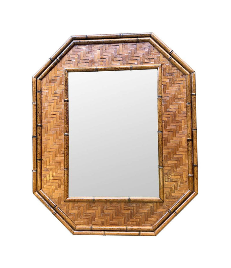 ITALIAN OCTAGONAL RATTAN AND BAMBOO MIRROR IN THE STYLE OF GABRIELLA CRESPI
