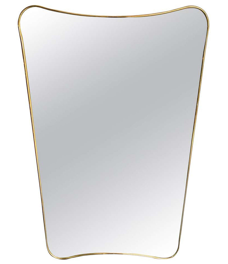 ITALIAN SHIELD MIRROR WITH BRASS SURROUND IN THE STYLE OF GIO PONTI