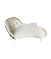 ITALIAN CHAISE LONGUE UPHOLSTERED IN CHAMPAGNE GREY FABRIC WITH BRASS FEET