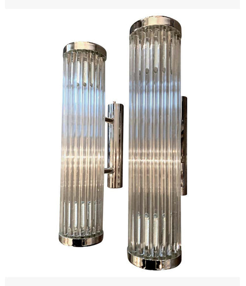 ITALIAN VENINI STYLE MURANO GLASS ROD, WALL SCONCES WITH CHROME FITTINGS