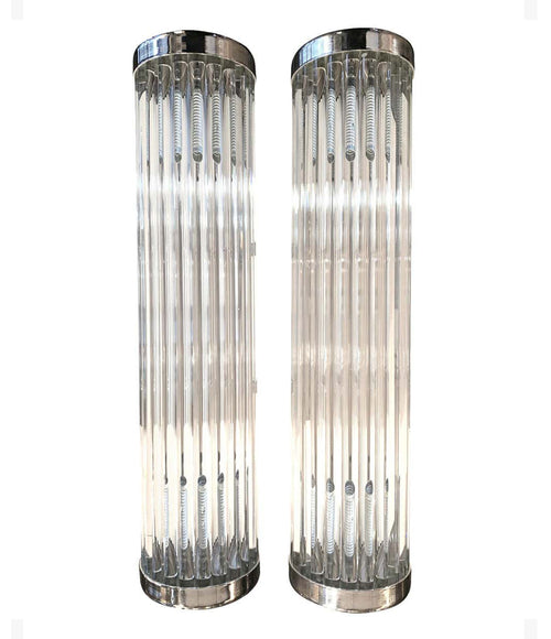 ITALIAN VENINI STYLE MURANO GLASS ROD, WALL SCONCES WITH CHROME FITTINGS