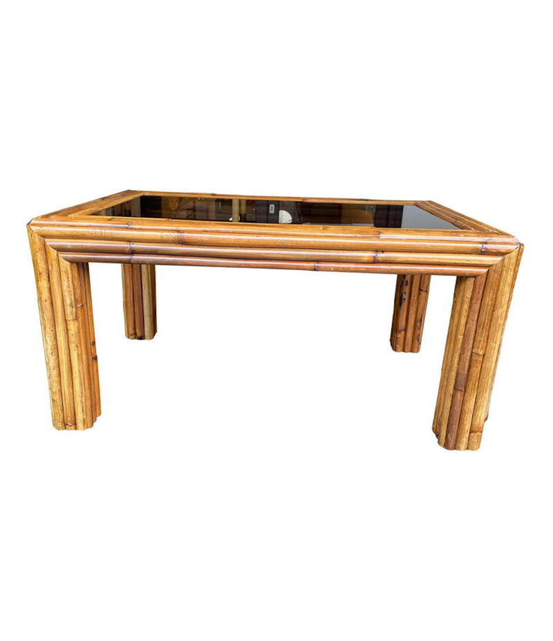 Italian 1970s Bamboo Coffee Table with Smoked Glass - Mid Century Coffee Tables - Ed Butcher Antiques