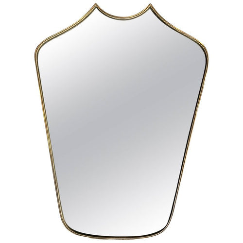 Mid Century Italian Shield mirror with brass surround