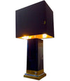 JEAN CLAUDE MAHEY BLACK LACQUER, BRASS AND CHROME LAMP