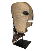 LARGE FEMALE SONGYE KIFWEBE CARVED WOODEN CEREMONIAL MASK WITH RAFFIA BACKING