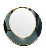 LARGE OVAL MIRROR IN THE MANNER OF CRISTAL ARTE WITH BLUE MIRROR SURROUND