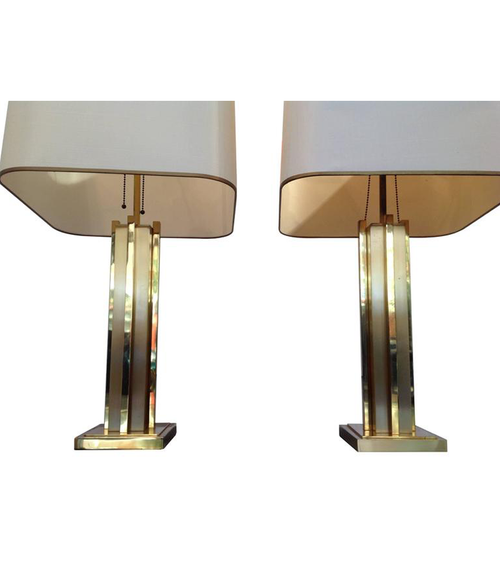 LARGE PAIR OF WILLY RIZZO BRASS LAMPS