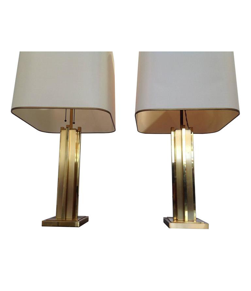 LARGE PAIR OF WILLY RIZZO BRASS LAMPS