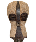 LARGE SONGYE KIFWEBE CARVED WOODEN CEREMONIAL OWL MASK WITH ORIGINAL RAFFIA