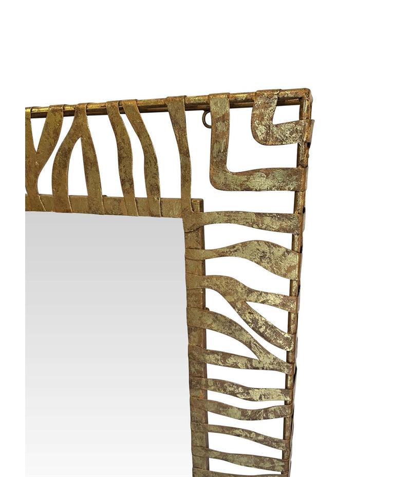 LARGE 1950S WROUGHT IRON AND GILT SPANISH MIRROR WITH TIGER STRIPE DESIGN