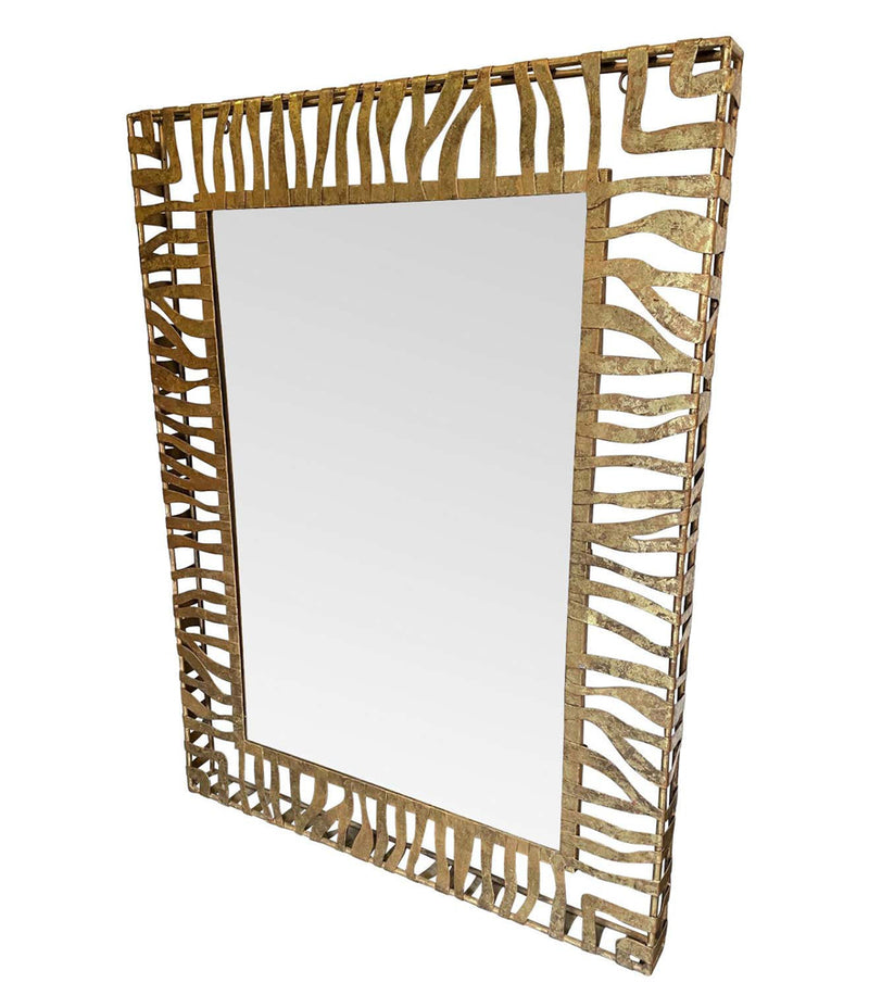 LARGE 1950S WROUGHT IRON AND GILT SPANISH MIRROR WITH TIGER STRIPE DESIGN