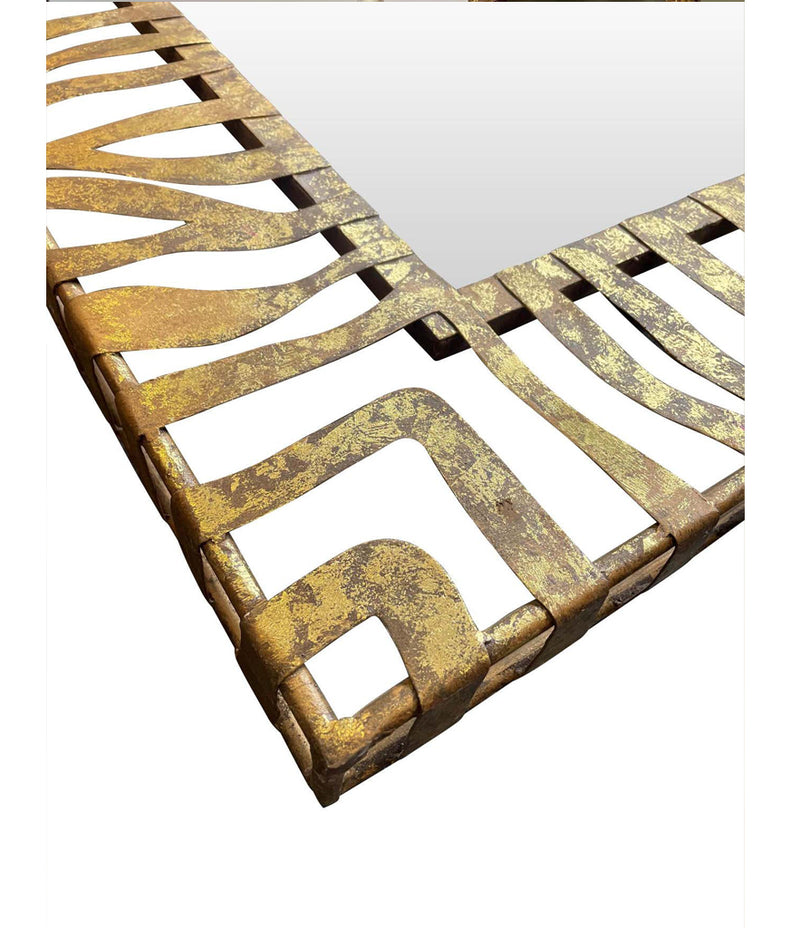 LARGE 1950S WROUGHT IRON AND GILT SPANISH MIRROR WITH TIGER STRIPE DESIGN