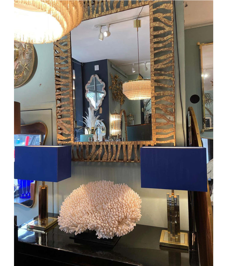 LARGE 1950S WROUGHT IRON AND GILT SPANISH MIRROR WITH TIGER STRIPE DESIGN