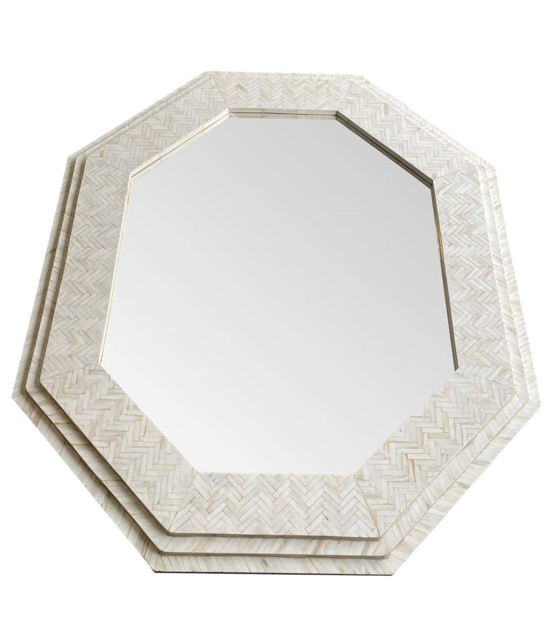 Large handmade Inlaid Bone Octagonal Mirror in the style of Enrique Garcel – Ed Butcher Antiques