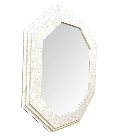 Large handmade Inlaid Bone Octagonal Mirror in the style of Enrique Garcel – Ed Butcher Antiques