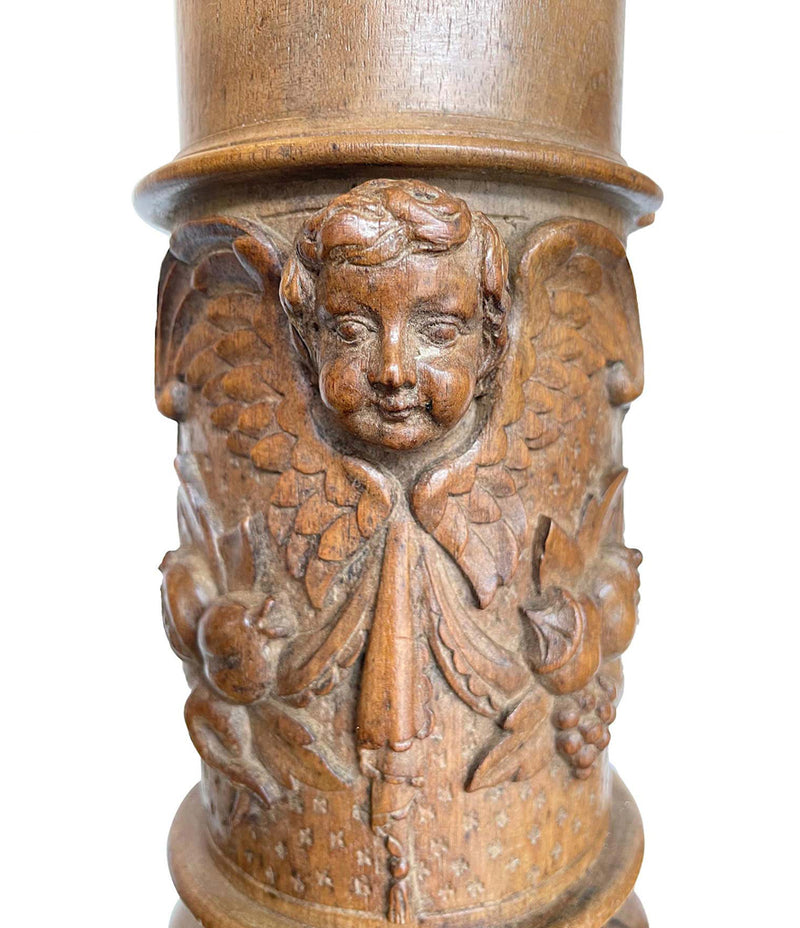 Pair of 19th Century Walnut Corinthian Column Lamps with Carved Cherubs – Ed Butcher Antiques
