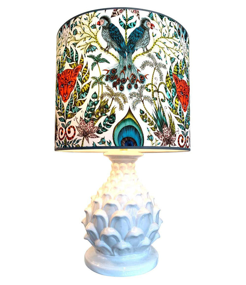LARGE PAIR OF ITALIAN CERAMIC ARTICHOKE LAMPS WITH NEW EMMA J SHIPLEY SHADES
